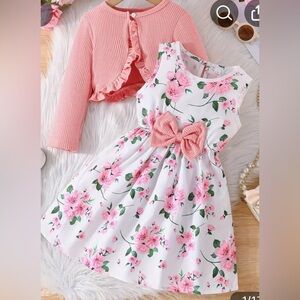 Floral Pink and White Kids Dress